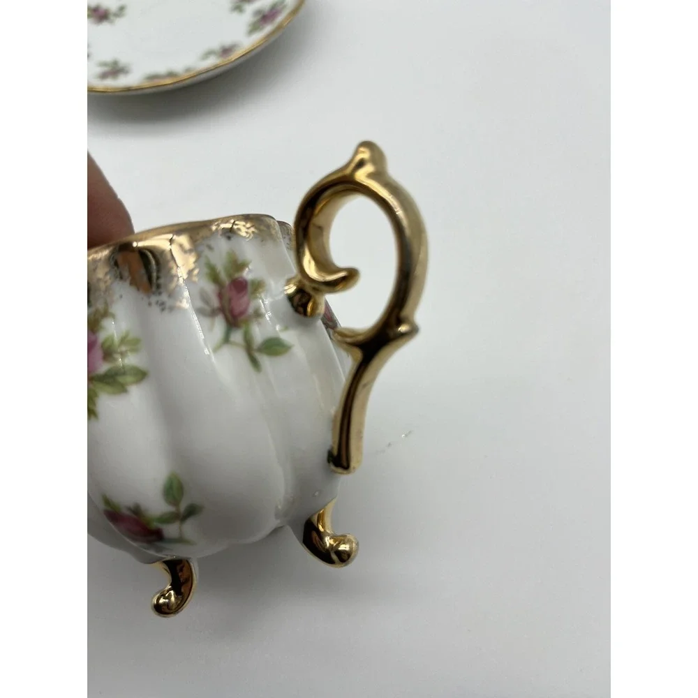 Vintage Napco Hand Painted Three Footed Demitasse Teacup and Saucer